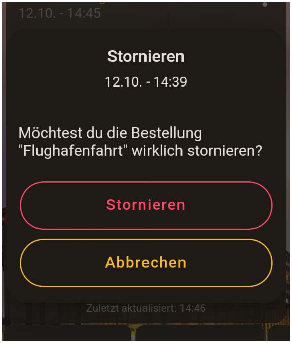 Taxifahrt stornieren